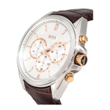 Hugo Boss Driver Chronograph Silver Dial Brown Leather Strap Watch For Men - 1512881 Authentic Buy Shop Now