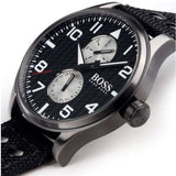 Hugo Boss Aeroliner Chronograph Black Dial Black Leather Strap Watch For Men - 1513086 Authentic Buy Shop Now