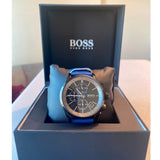 Hugo Boss Grand Prix Chronograph Black Dial Blue Leather Strap Watch for Men - 1513563 Authentic Buy Shop Now