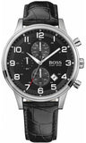Hugo Boss Aeroliner Chronograph Black Dial Black Leather Strap Watch For Men - 1512448 Authentic Buy Shop Now
