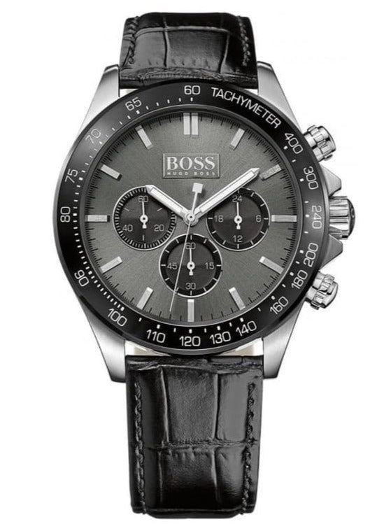 Hugo Boss Ikon Grey Dial Black Leather Strap Watch for Men - 1513177 Authentic Buy Shop Now