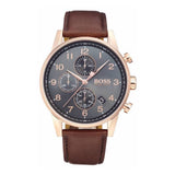 Hugo Boss Navigator Grey Dial Brown Leather Strap Watch for Men - 1513496 Authentic Buy Shop Now