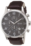 Hugo Boss Aeroliner Chronograph Quartz Grey Dial Brown Leather Strap Watch For Men - HB1512570 Authentic Buy Shop Now