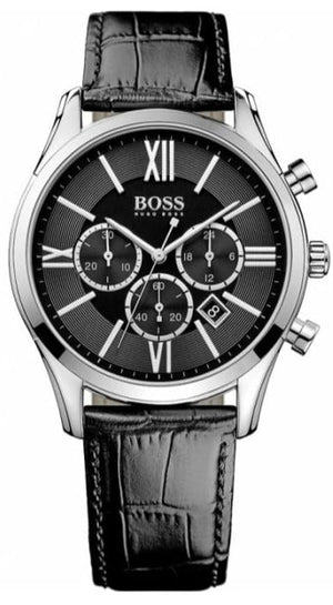 Hugo Boss Ambassador Chronograph Quartz Black Dial Black Leather Strap Watch For Men - HB1513194 Authentic Buy Shop Now