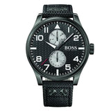 Hugo Boss Aeroliner Chronograph Black Dial Black Leather Strap Watch For Men - 1513086 Authentic Buy Shop Now