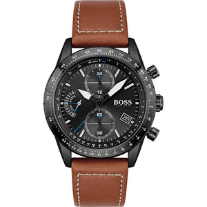 Hugo Boss Pilot Black Dial Brown Leather Strap Watch for Men - 1513851 Authentic Buy Shop Now