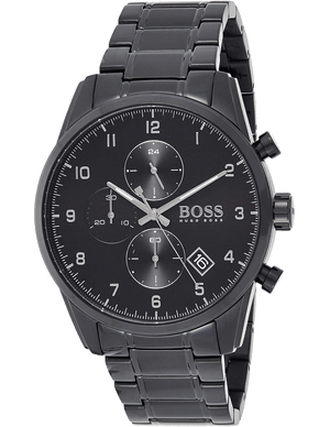 Hugo Boss Skymaster Chronograph Black Dial Black Steel Strap Watch for Men - 1513785 Authentic Buy Shop Now
