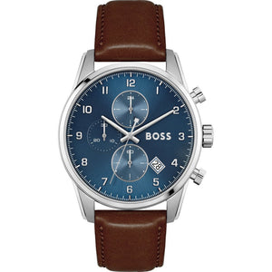 Hugo Boss Skymaster Blue Dial Brown Leather Strap Watch for Men - 1513940 Authentic Buy Shop Now