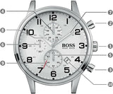 Hugo Boss Aeroliner Chronograph White Dial Silver Steel Strap Watch For Men - 1512445 Authentic Buy Shop Now