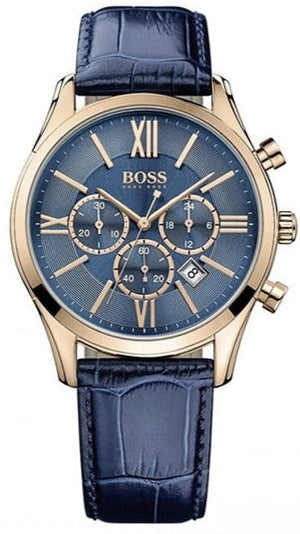 Hugo Boss Ambassador Chronograph Blue Dial Blue Leather Strap Watch For Men - HB1513320 Authentic Buy Shop Now