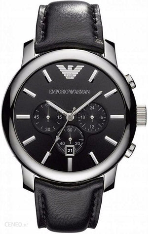 Emporio Armani Classic Chronograph Black Dial Black Leather Strap Watch For Men - AR0431 Authentic Buy Shop Now