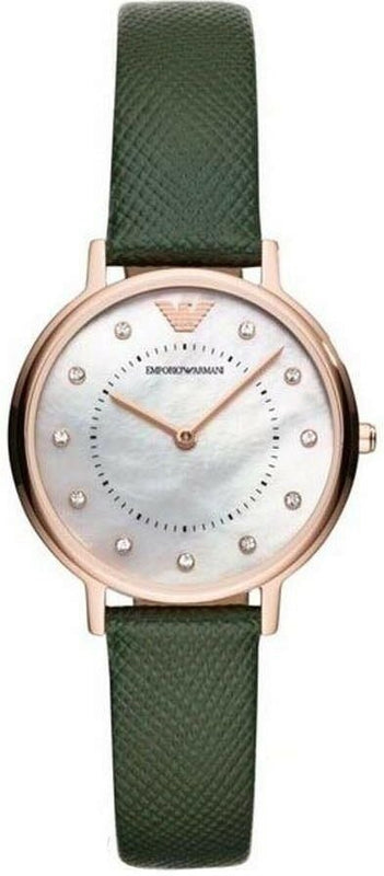 Emporio Armani Mother of Pearl Dial Green Leather Strap Watch For Women - AR11150 Authentic Buy Shop Now