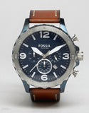 Fossil Nate Chronograph Navy Blue Dial Brown Leather Strap Watch for Men - JR1504 Authentic Buy Shop Now