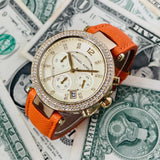Michael Kors Parker Champagne Dial Orange Leather Strap Watch for Women - MK2279 Authentic Buy Shop Now