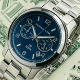 Michael Kors Hunger Stop 100 Series Navy Blue Dial Silver Steel Strap Watch for Women - MK5814 Authentic Buy Shop Now
