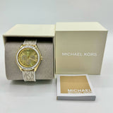Michael Kors Jessa Multifunction Gold Dial White Leather Strap Watch For Women - MK7204 Authentic Buy Shop Now