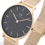 Daniel Wellington Classic Petite Evergold Black Dial Gold Mesh Bracelet Watch For Women - DW00100349 Authentic Buy Shop Now