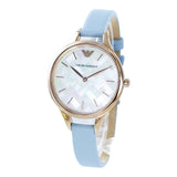 Emporio Armani Aurora Quartz Mother of Pearl White Dial Blue Leather Strap Watch For Women - AR11109 Authentic Buy Shop Now