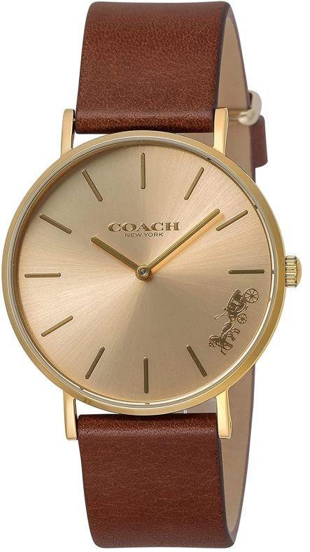 Coach Perry Gold Dial Brown Leather Strap Watch for Women - 14503331 Authentic Buy Shop Now