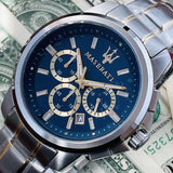 Maserati Successo 44mm Chronograph Quartz Blue Dial Silver Steel Strap Watch For Men - R8873621016 Authentic Buy Shop Now