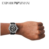 Emporio Armani Renato Chronograph Automatic Black Dial Black Leather Strap Watch For Men - AR60051 Authentic Buy Shop Now