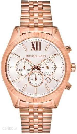 Michael Kors Lexington Chronograph White Dial Rose Gold Steel Strap Watch For Women - MK8313 Authentic Buy Shop Now