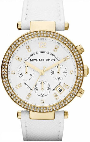 Michael Kors Parker White Dial with Diamonds White Leather Strap Watch for Women - MK2290 Authentic Buy Shop Now