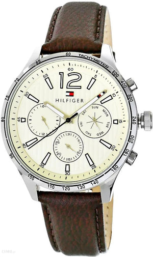 Tommy Hilfiger Gavin Chronograph White Dial Brown Leather Strap Watch for Men - 1791467 Authentic Buy Shop Now
