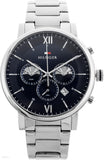 Tommy Hilfiger Evan Chronograph Blue Dial Silver Steel Strap Watch For Men - 1710409 Authentic Buy Shop Now