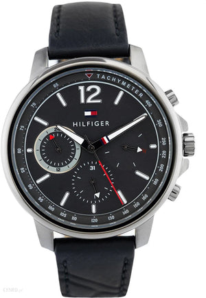 Tommy Hilfiger London Chronograph Grey Dial Black Leather Strap Watch for Men - 1791533 Authentic Buy Shop Now