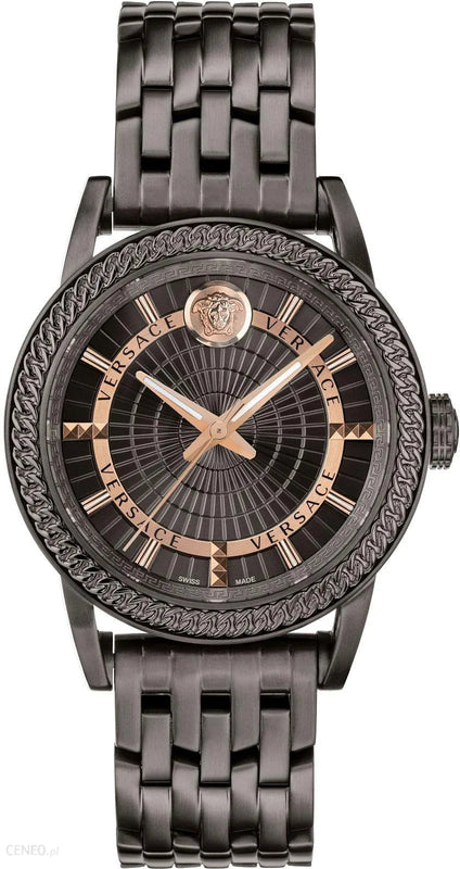 Versace Viamond Quartz Black Dial Grey Steel Strap Watch For Men - VEPO00520 Authentic Buy Shop Now