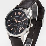 Emporio Armani Renato Chronograph Grey Dial Brown Leather Strap Watch For Men - AR2513 Authentic Buy Shop Now