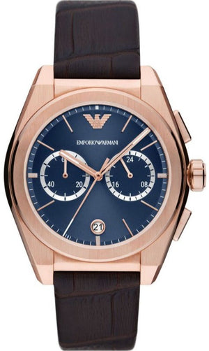 Emporio Armani Federico Chronograph Blue Dial Brown Leather Strap Watch For Men - AR11563 Authentic Buy Shop Now