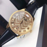 Gucci Eryx Automatic Chevron Gold Dial Black Leather Strap Watch For Men - YA126340 Authentic Buy Shop Now