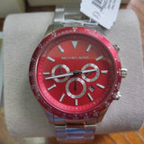 Michael Kors Layton Chronograph Red Dial Silver Steel Strap Watch For Men - MK8822 Authentic Buy Shop Now