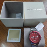 Michael Kors Layton Chronograph Red Dial Silver Steel Strap Watch For Men - MK8822 Authentic Buy Shop Now