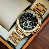 Michael Kors Brecken Chronograph Quartz Black Dial Gold Steel Strap Watch For Men - MK8481 Authentic Buy Shop Now