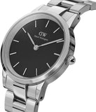 Daniel Wellington Iconic Link Black Dial Silver Steel Strap Watch For Women - DW00100208 Authentic Buy Shop Now