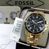 Fossil Inscription Automatic Black Dial Gold Steel Strap Watch for Men - FS5267 Authentic Buy Shop Now