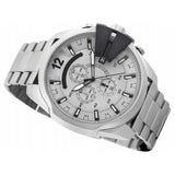 Diesel Mega Chief Chronograph Silver Dial Silver Steel Strap Watch For Men - DZ4501 Authentic Buy Shop Now