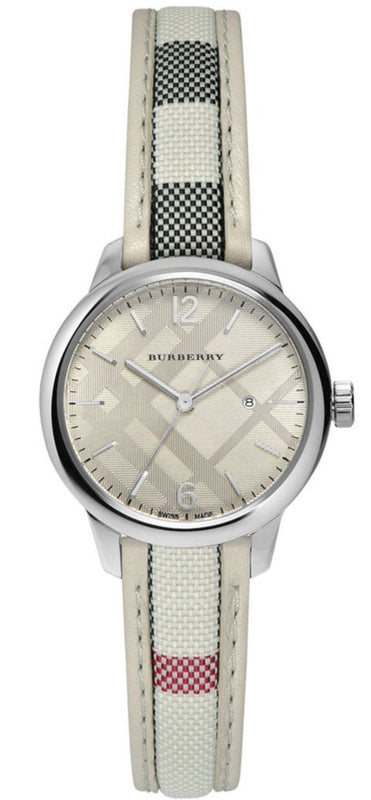 Burberry The Classic Guilloche Silver Dial Grey Leather Strap Watch for Women - BU10113 Authentic Buy Shop Now