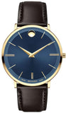 Movado Ultra Slim Blue Dial Brown Leather Strap Watch For Men - 0607088 Authentic Buy Shop Now