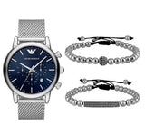 Emporio Armani Luigi Chronograph Blue Dial Silver Mesh Bracelet Watch For Men - AR80038 Authentic Buy Shop Now