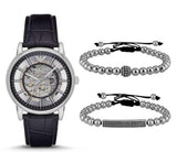 Emporio Armani Luigi Silver Skeleton Dial Black Leather Strap Watch For Men - AR1981 Authentic Buy Shop Now