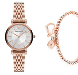 Emporio Armani Gianni T-Bar Crystals Silver Dial Rose Gold Steel Strap Watch For Women - AR11446 Authentic Buy Shop Now