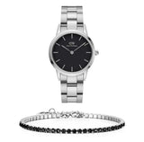 Daniel Wellington Iconic Link Black Dial Silver Steel Strap Watch For Women - DW00100208 Authentic Buy Shop Now