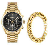 Hugo Boss Champion Black Dial Gold Steel Strap Watch for Men - 1513848 Authentic Buy Shop Now