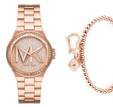 Michael Kors Lennox Three Hand Rose Gold Dial Rose Gold Steel Strap Watch For Women - MK7230 Authentic Buy Shop Now