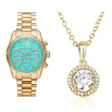 Michael Kors Lexington Chronograph Blue Dial Gold Steel Strap Watch For Women - MK7216 Authentic Buy Shop Now