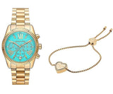 Michael Kors Lexington Chronograph Blue Dial Gold Steel Strap Watch For Women - MK7216 Authentic Buy Shop Now